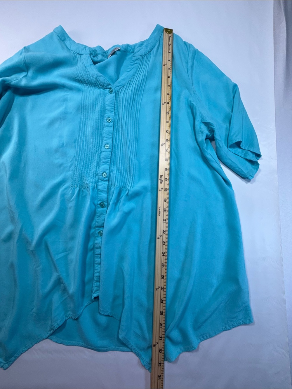 Modern Turquoise Blue Pintuck Button Front Rayon Tunic Top Avenue 22/24 Plus - Picture 8 of 8